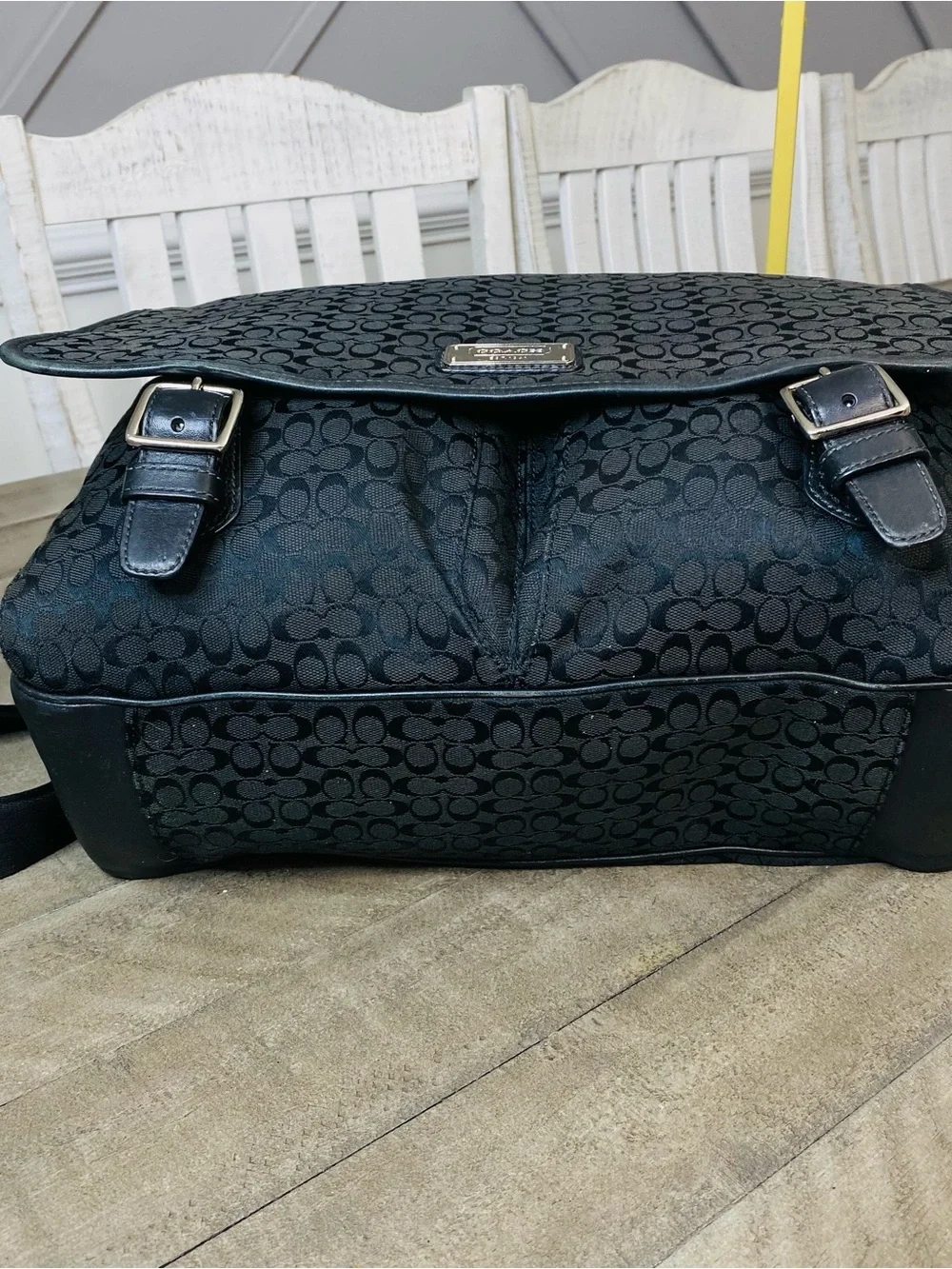 Coach Signature Jacquard Messenger Bag Black Canvas Laptop Crossbody F70283